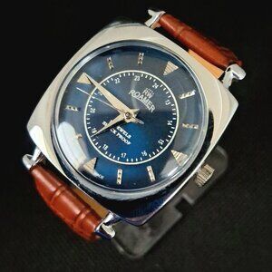 Vintage Roamer Blue Men's Leather Mechanical Watch RARE